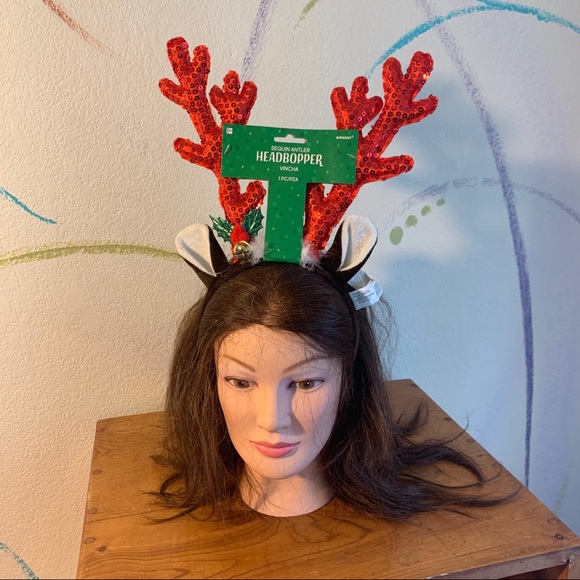 ❗️3/$10 PARTY CITY Sequin in Reindeer Antlers Head - Picture 2 of 4